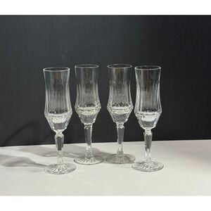 Old Galway Pattern Irish Crystal Champagne Flutes with Star Cut Foot Set of 4